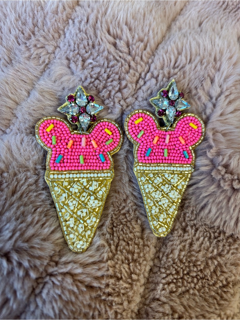 Disney Neon Pink Ice Cream Cone Beaded Earrings